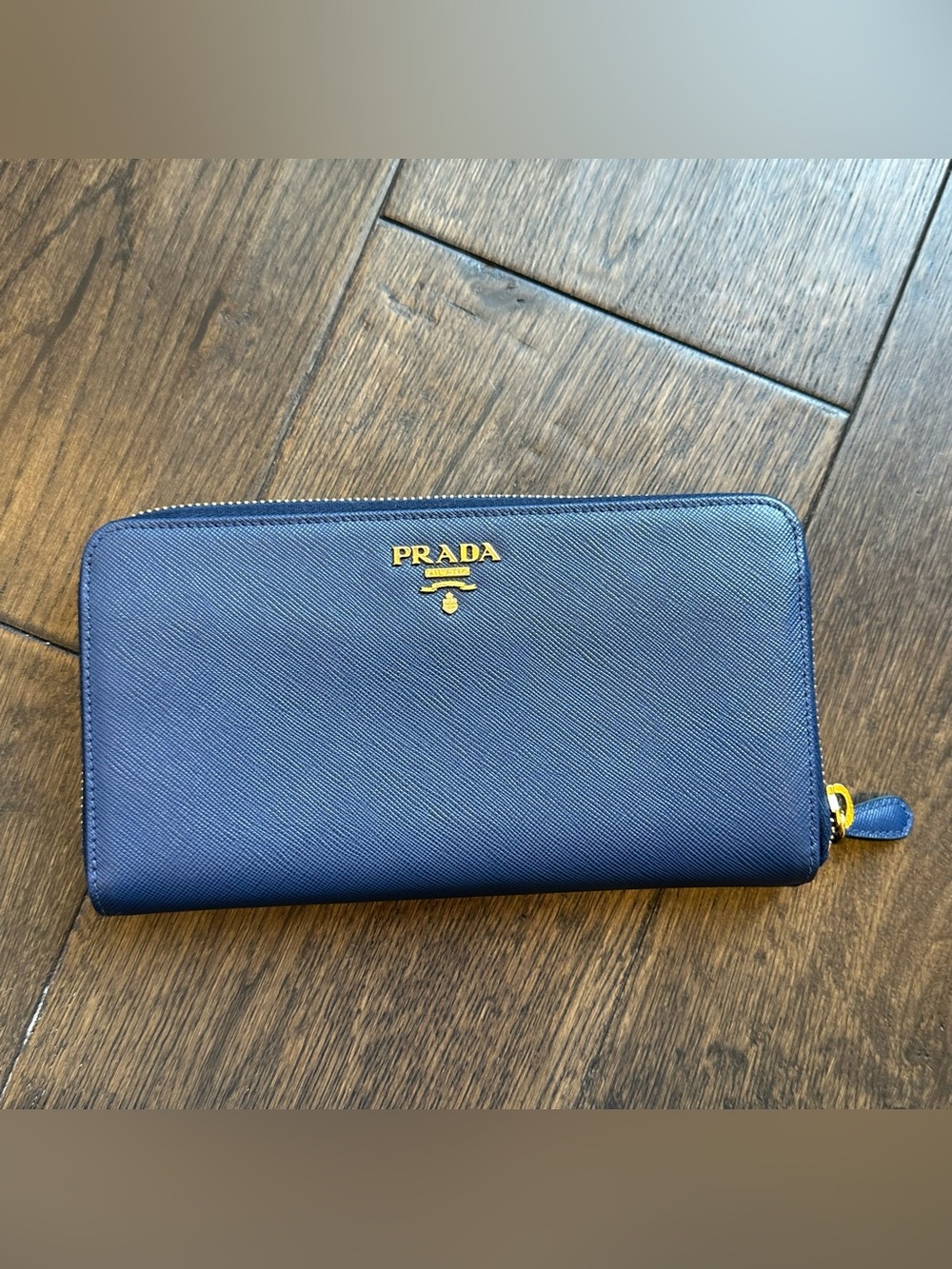 Prada Blue Saffiano Leather Zipped Long Wallet